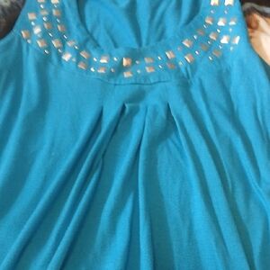 Chic Turquoise Tank Top with Metallic Accents